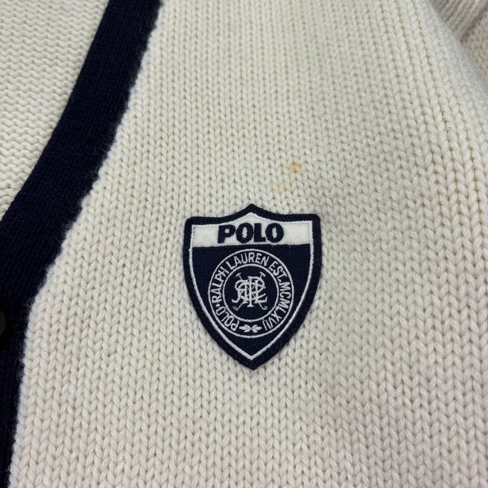 Vintage Polo Ralph Lauren 90s Striped Wool Cardigan XL Crest Logo
